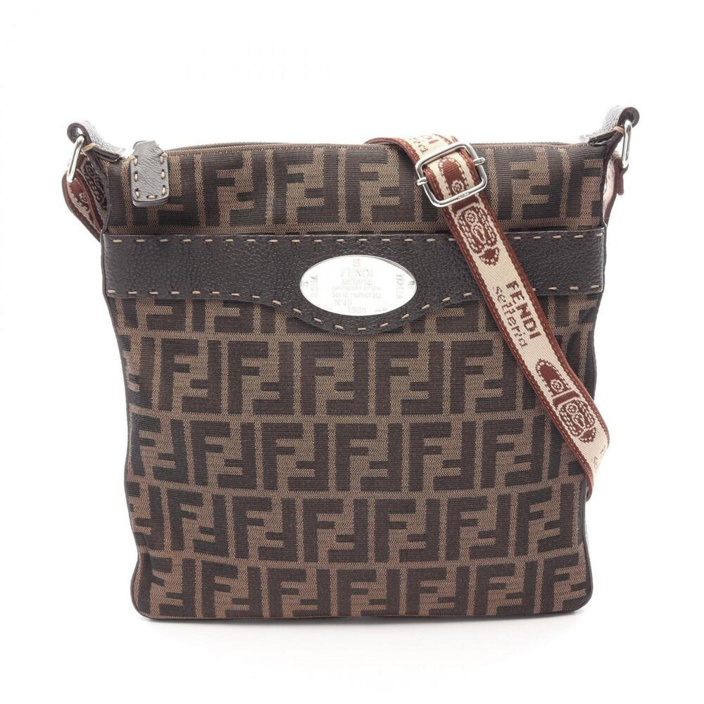 Fendi Selleria Zucca Shoulder Bag/Handbag, Canvas and Leather, Women's, Brown...
